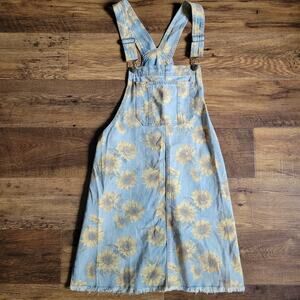 American Eagle Women's M Sunflower Denim Overalls Jean Dress Boho